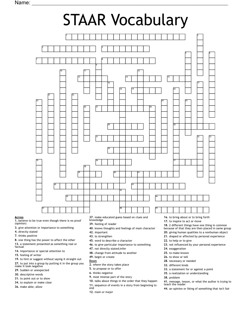 STAAR Vocabulary Crossword WordMint