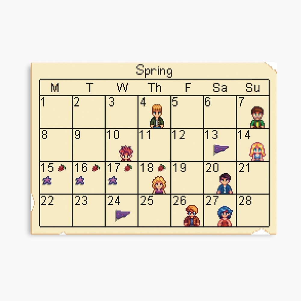 Stardew Valley Pelican Town s Spring Event Calendar Art Board Print For Sale By Nnnnnnnnnnne Redbubble
