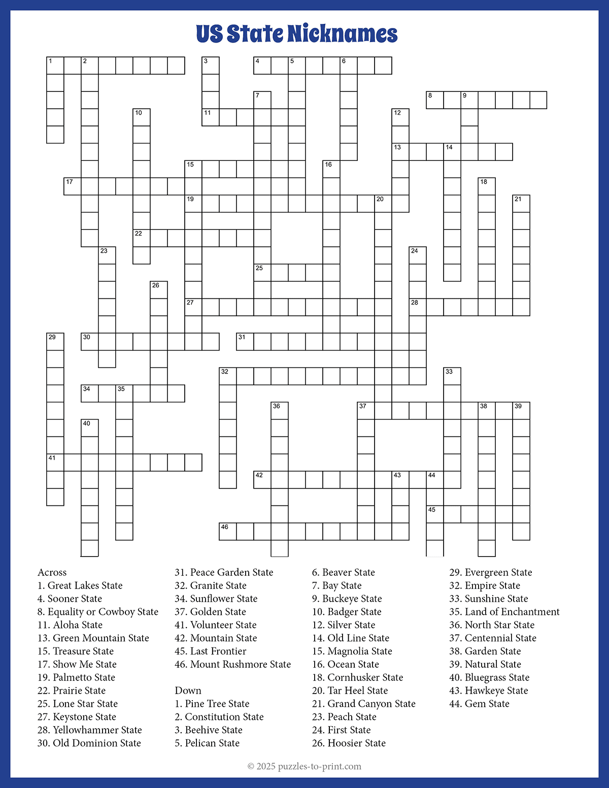 State Nicknames Crossword