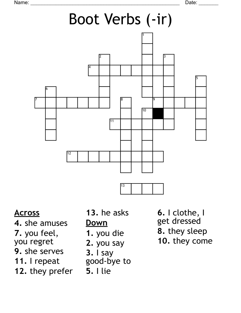 Stem Changing Boot Verbs Crossword WordMint Stem Changing Boot Verbs Crossword WordMint