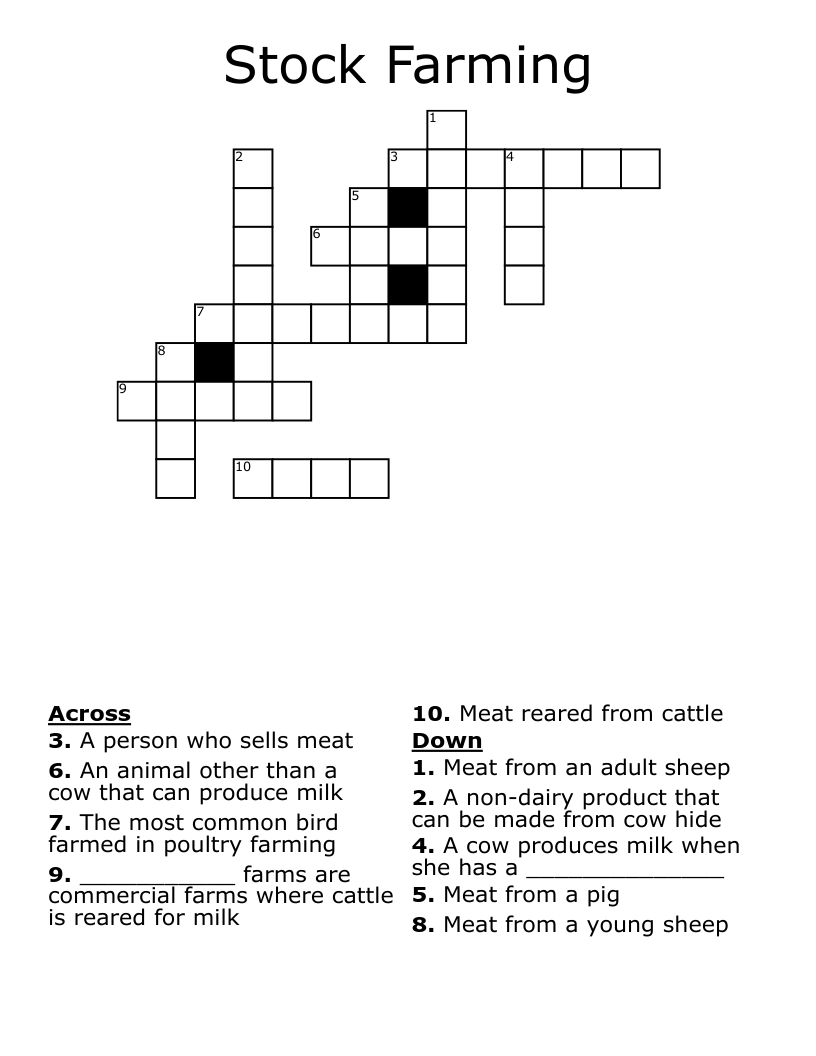 Stock Farming Crossword WordMint