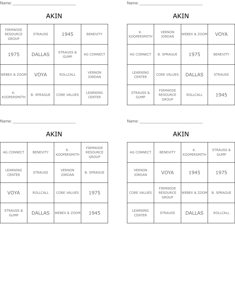 Strauss Bingo WordMint Strauss Bingo WordMint