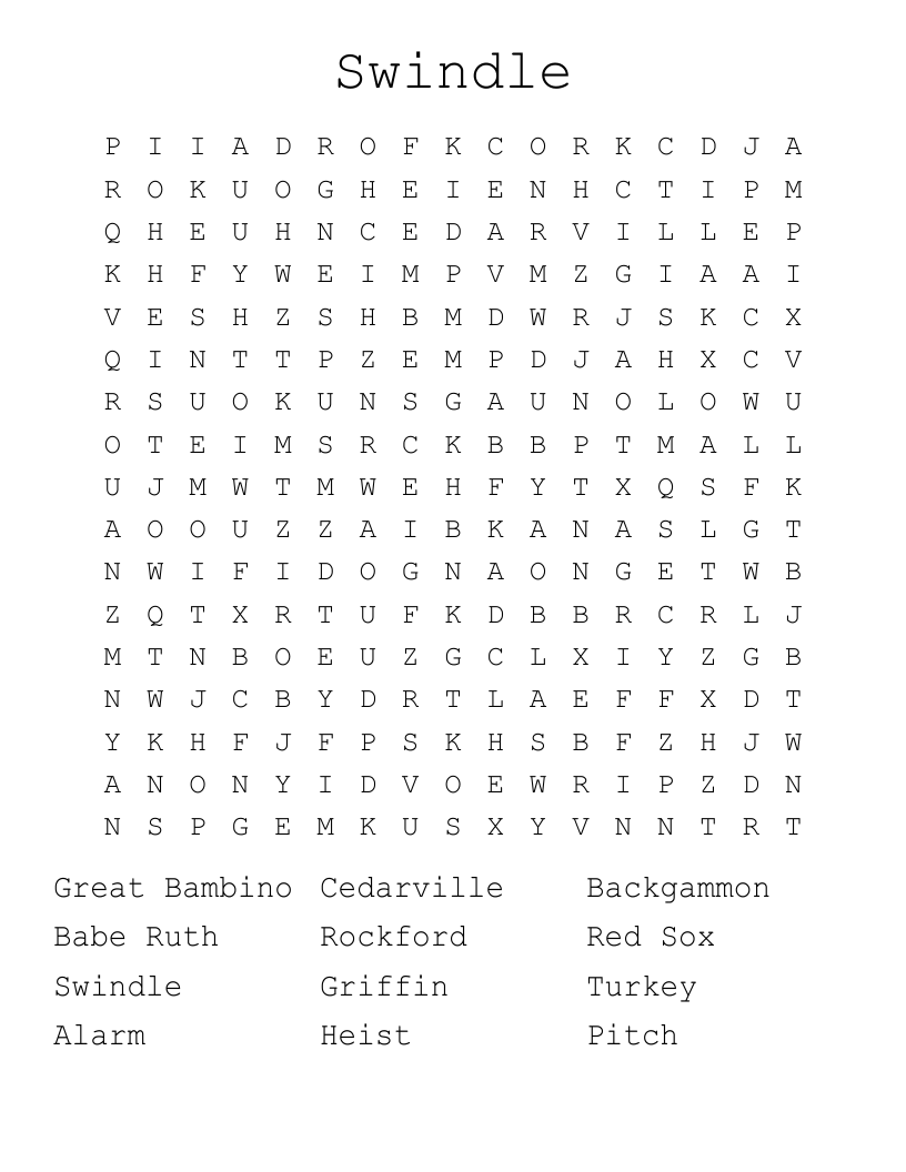 Swindle Word Search WordMint