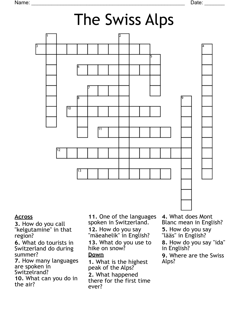 Switzerland Crossword WordMint