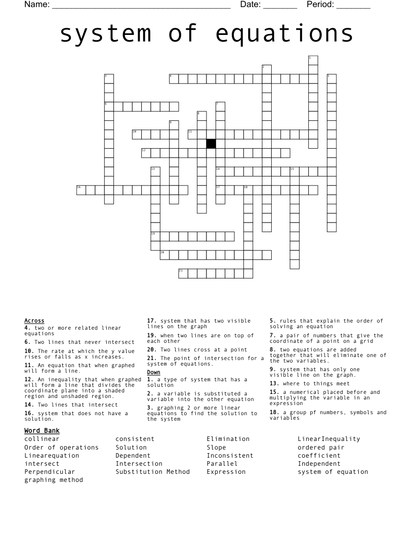 System Of Equations Crossword WordMint System Of Equations Crossword WordMint