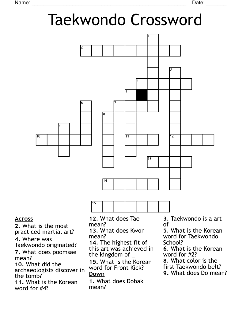 Taekwondo Crossword WordMint