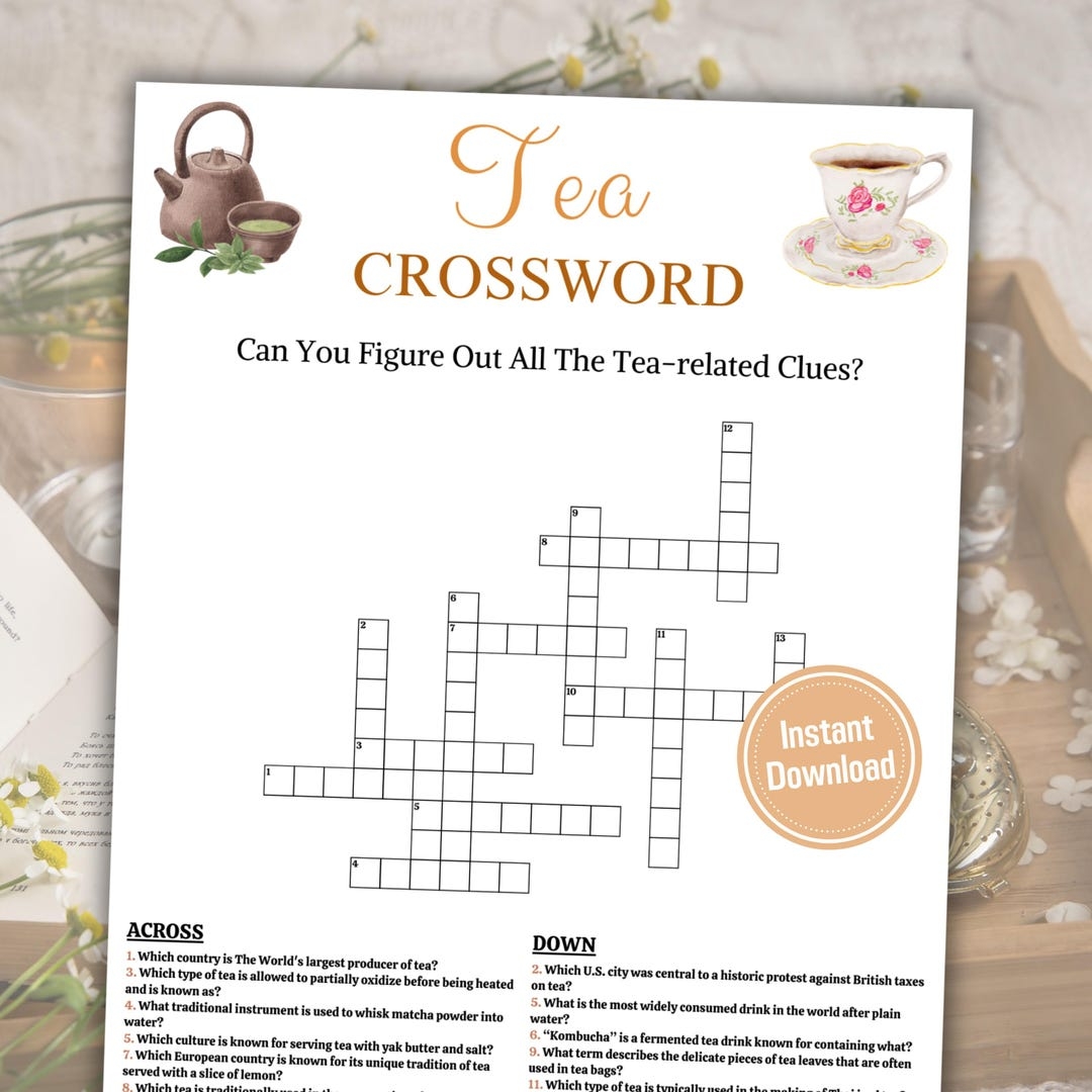 Tea Crossword Game Minimalist Tea Party Word Find Game Printable Crossword Puzzle Tea Time Word Game Instant Download PDF Etsy