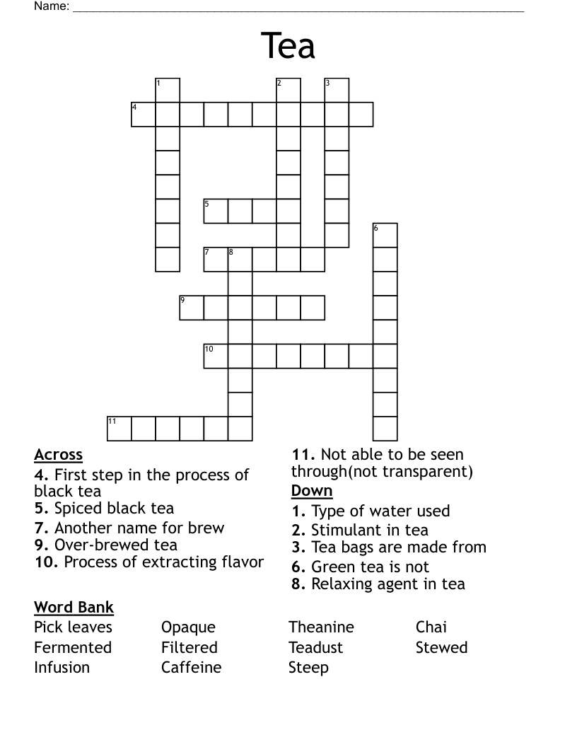 Tea Crossword WordMint Tea Crossword WordMint