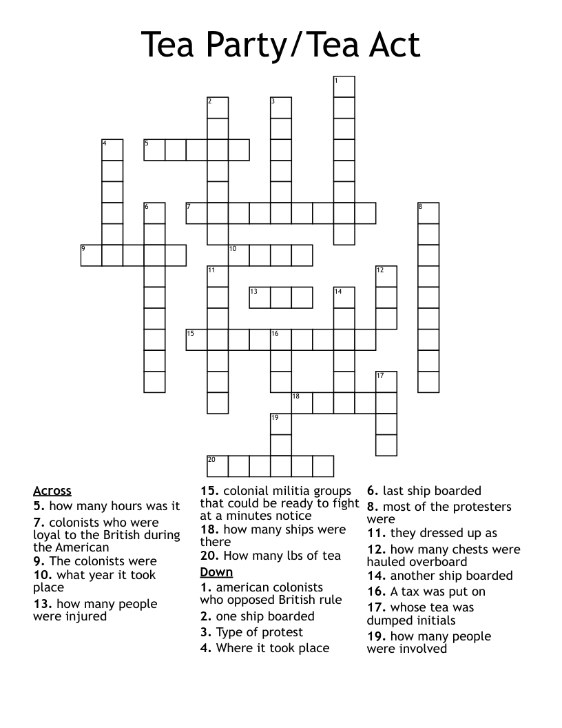 Tea Party Tea Act Crossword WordMint Tea Party Tea Act Crossword WordMint