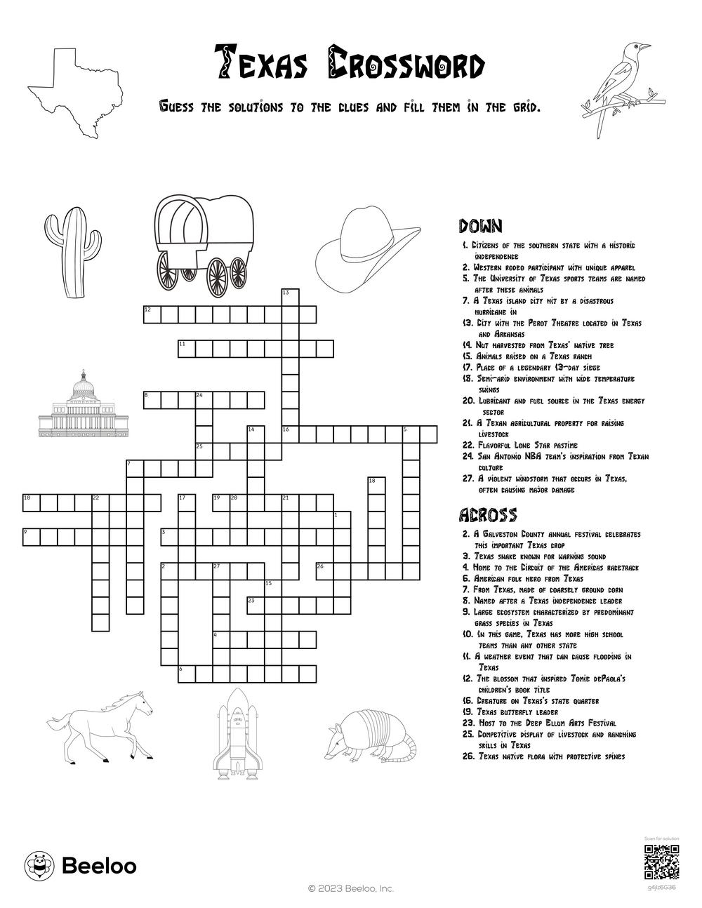 Texas Crossword Beeloo Printable Crafts And Activities For Kids