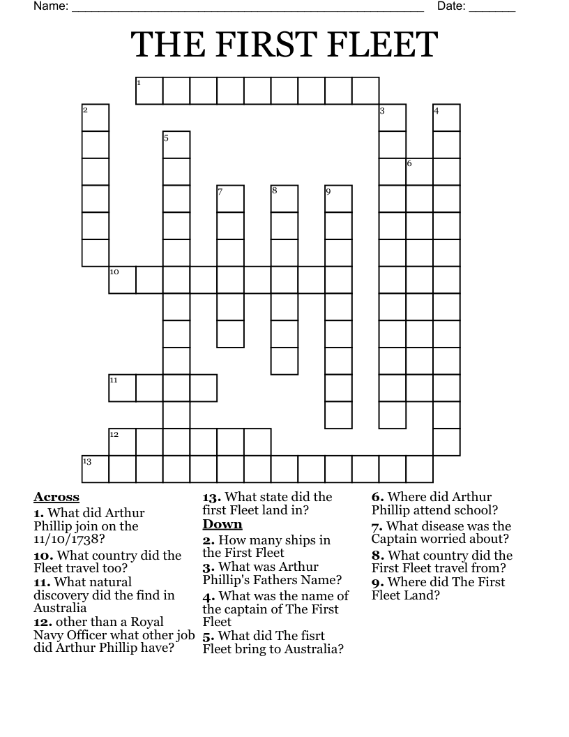 THE FIRST FLEET Crossword WordMint
