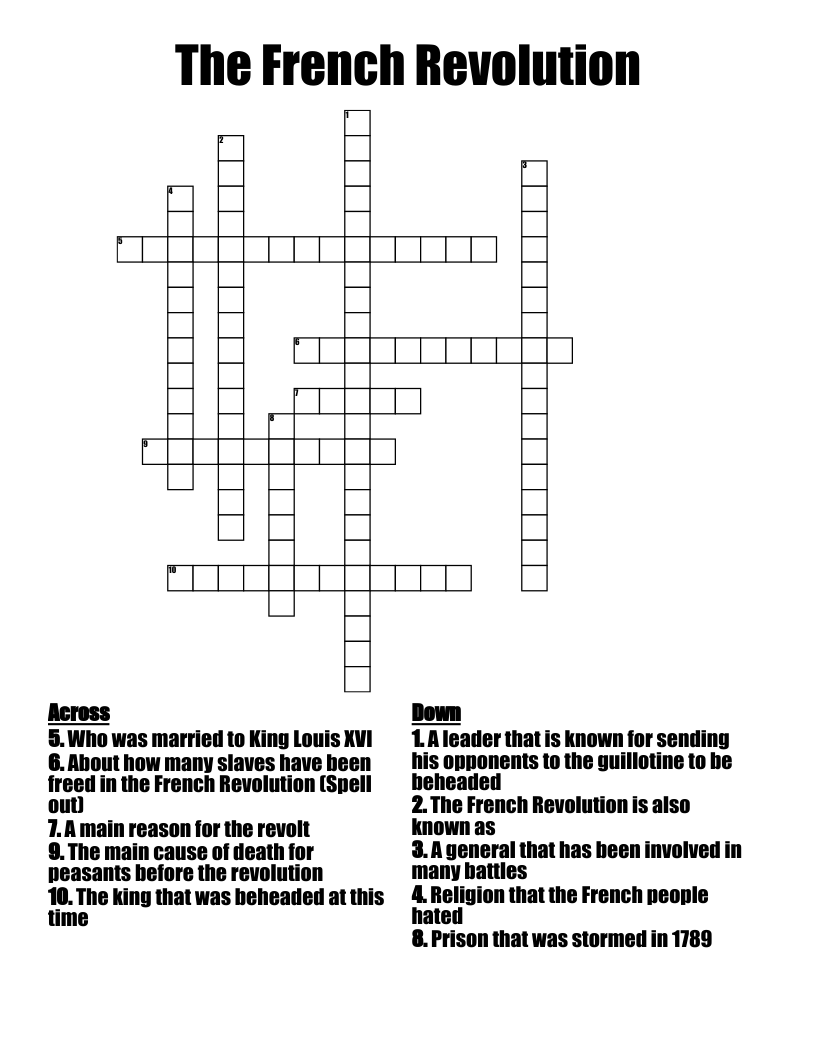 The French Revolution Crossword WordMint