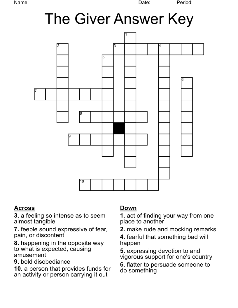 The Giver Answer Key Crossword WordMint