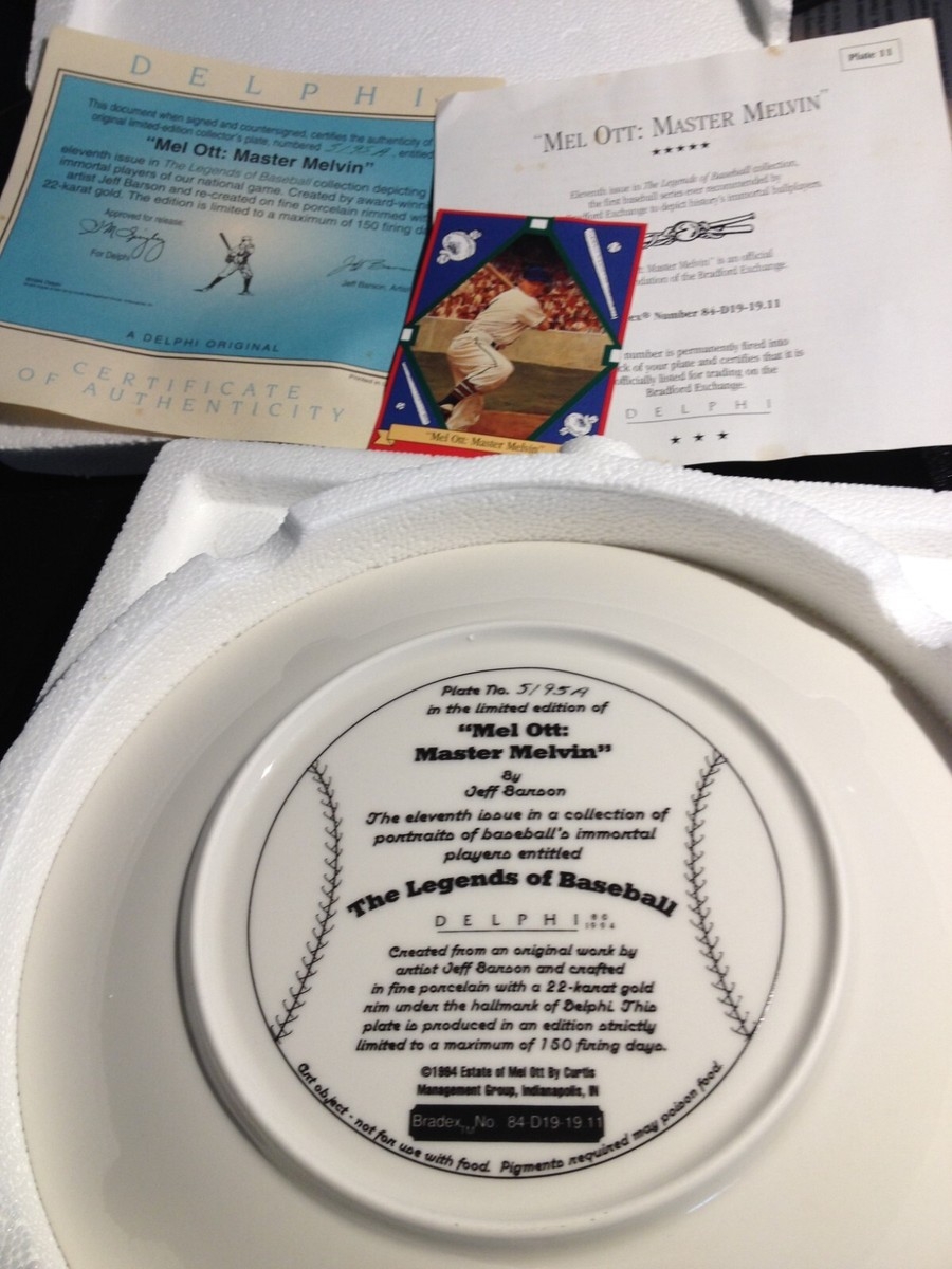The Legends Of Baseball Mel Ott Master Melvin Collector Plate NEW WITH COA EBay