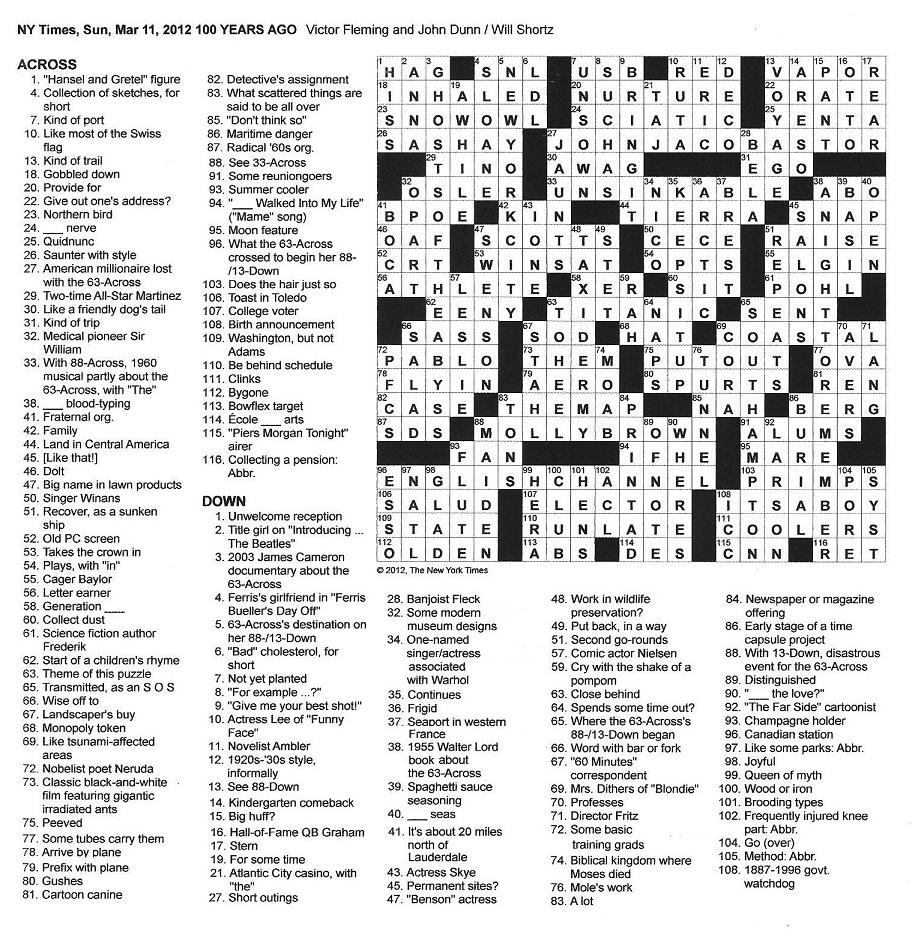 The New York Times Crossword In Gothic 03 11 12 Titanic The New York Times Crossword In Gothic 03 11 12 Titanic