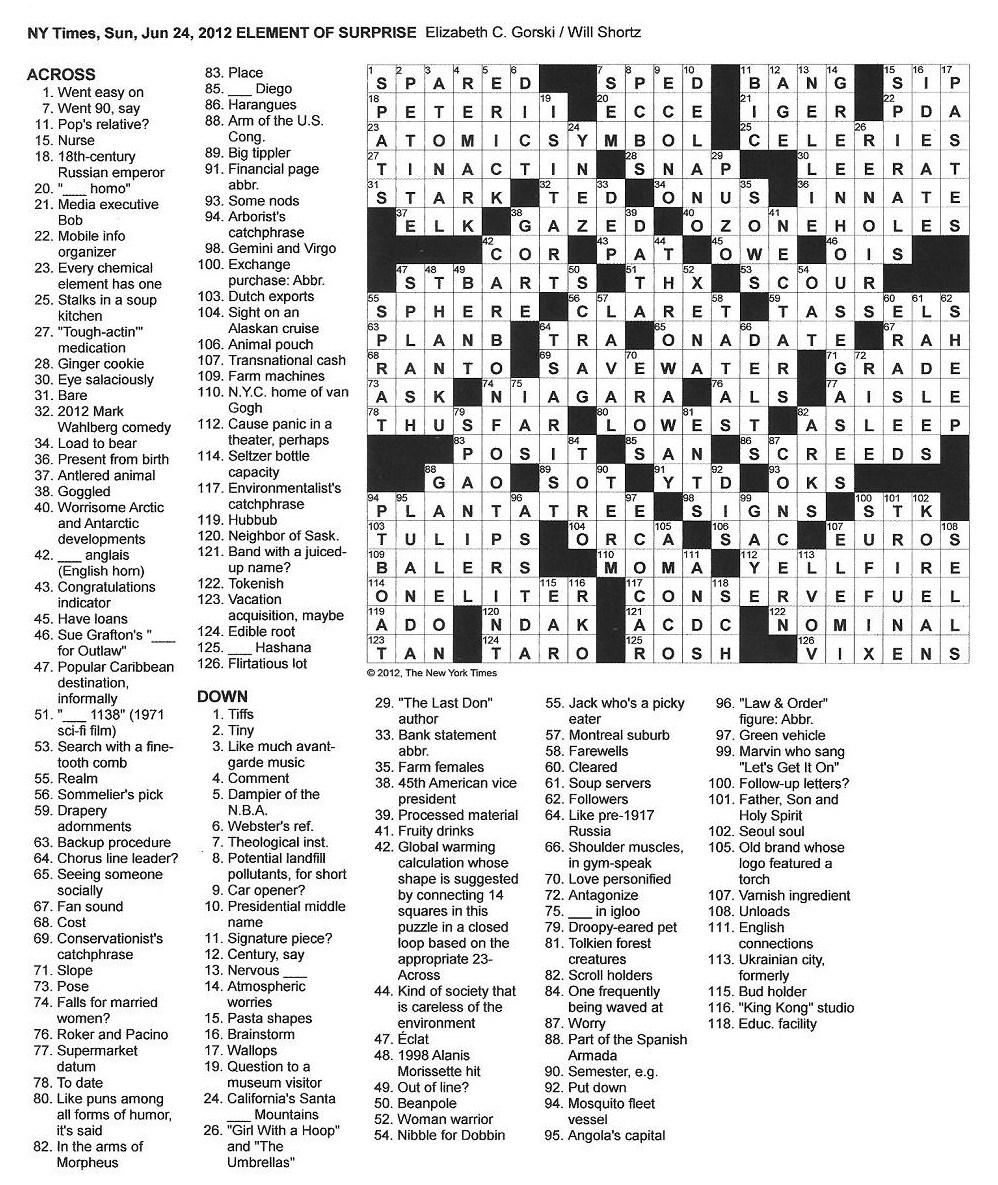 The New York Times Crossword In Gothic 06 24 12 Element Of Surprise