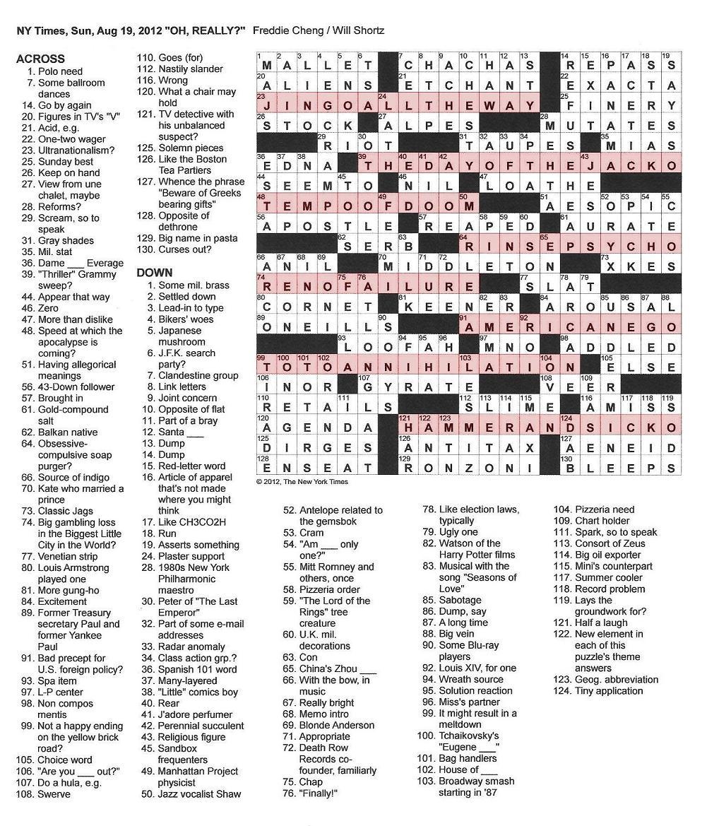 The New York Times Crossword In Gothic 08 19 12 OH REALLY 
