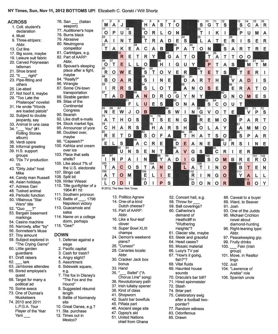 The New York Times Crossword In Gothic 11 11 12 Bottoms Up 