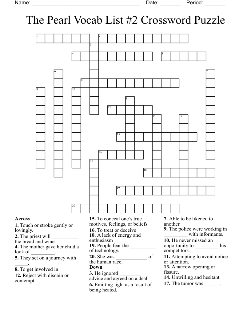 The Pearl Vocab List 2 Crossword Puzzle WordMint
