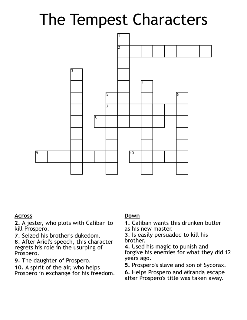 The Tempest Characters Crossword WordMint