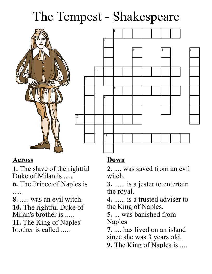 The Tempest Shakespeare Crossword WordMint