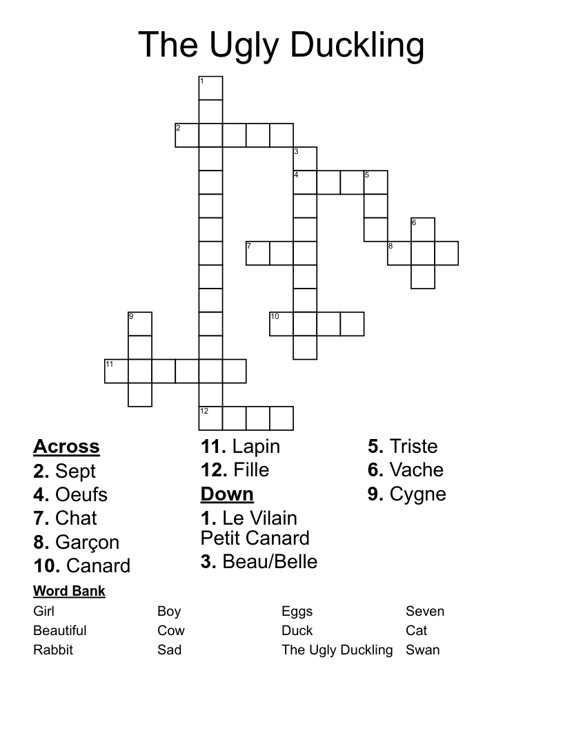 The Ugly Duckling Crossword WordMint
