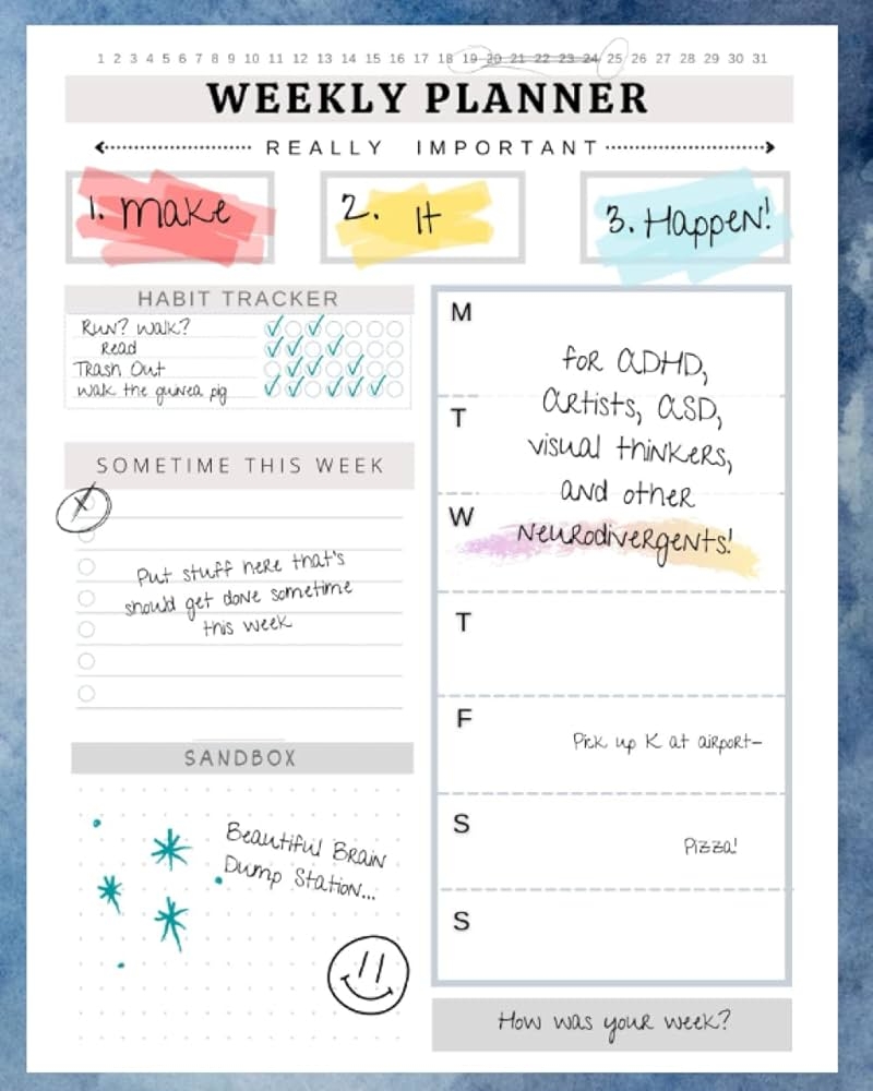 The Weekly Planner For ADHD Executive Function Planning For ADHD Artists ASD Visual Thinkers And Other Neurodivergents Divergent Planners Travis Anna 9798793272049 Amazon Books