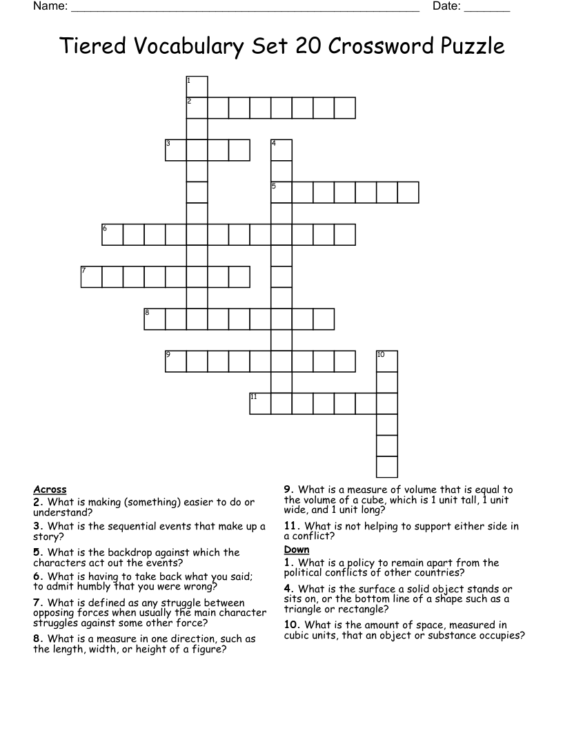 Tiered Vocabulary Set 20 Crossword Puzzle WordMint