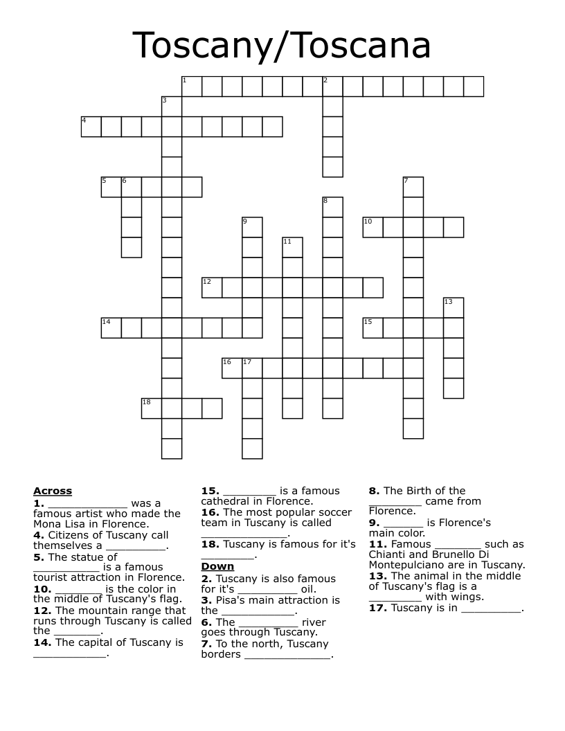 Toscany Toscana Crossword WordMint