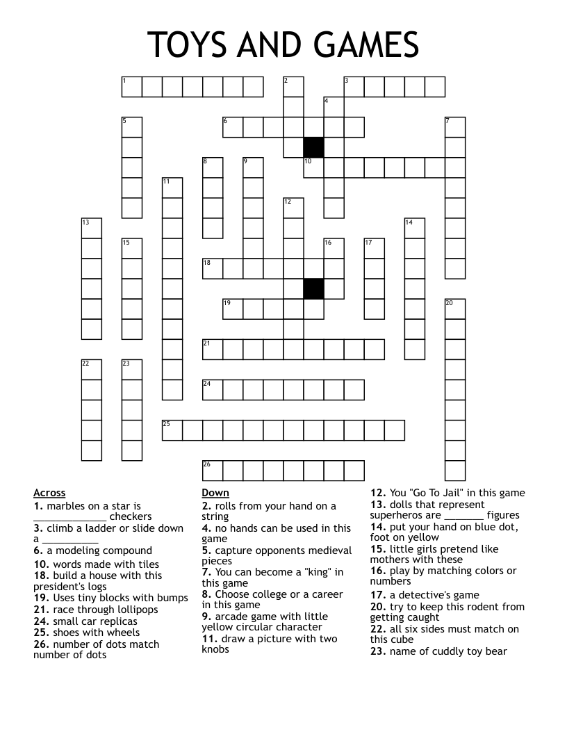 TOYS AND GAMES Crossword WordMint TOYS AND GAMES Crossword WordMint