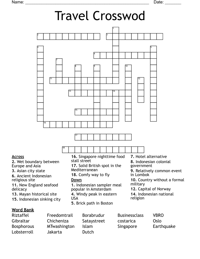 Travel Crosswod Crossword WordMint