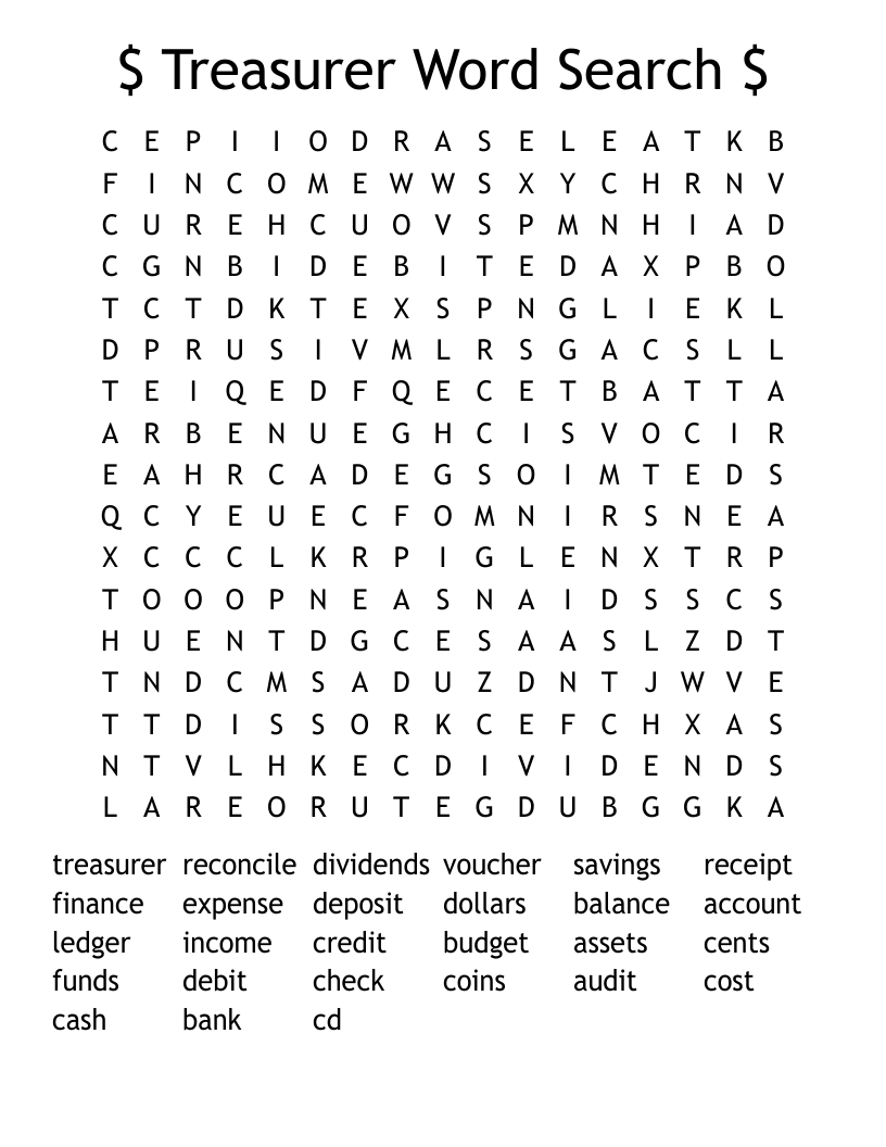Treasurer Word Search WordMint