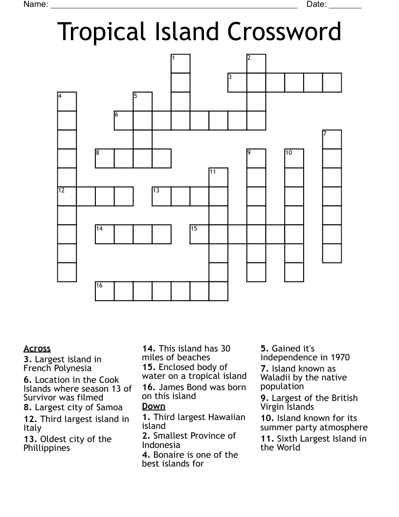 Tropical Island Crossword WordMint Tropical Island Crossword WordMint