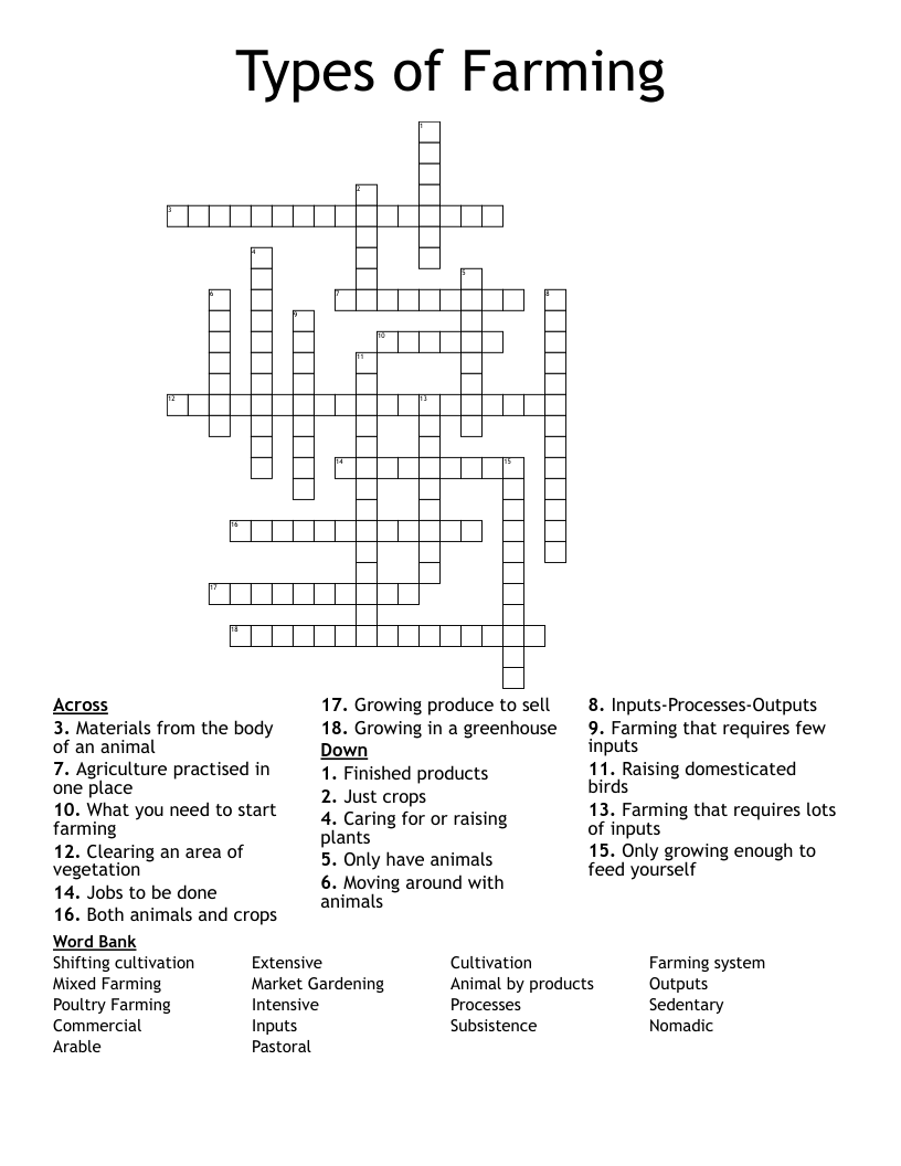 Types Of Farming Crossword WordMint