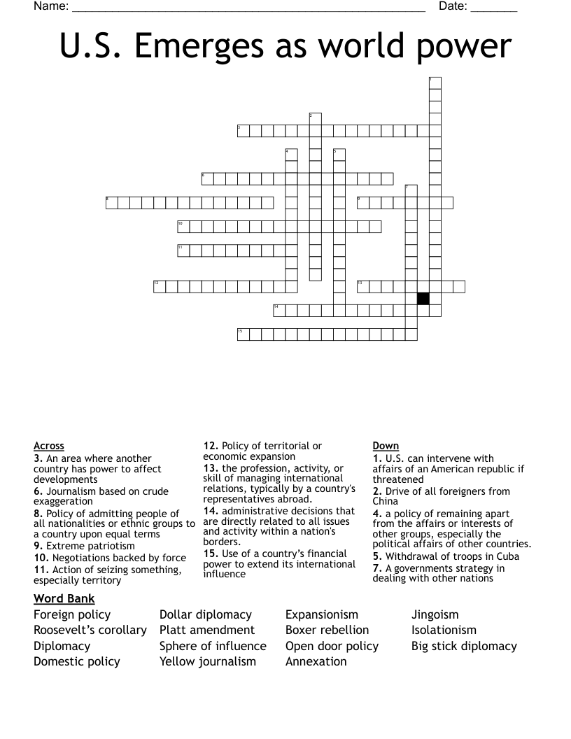 U S Emerges As World Power Crossword WordMint