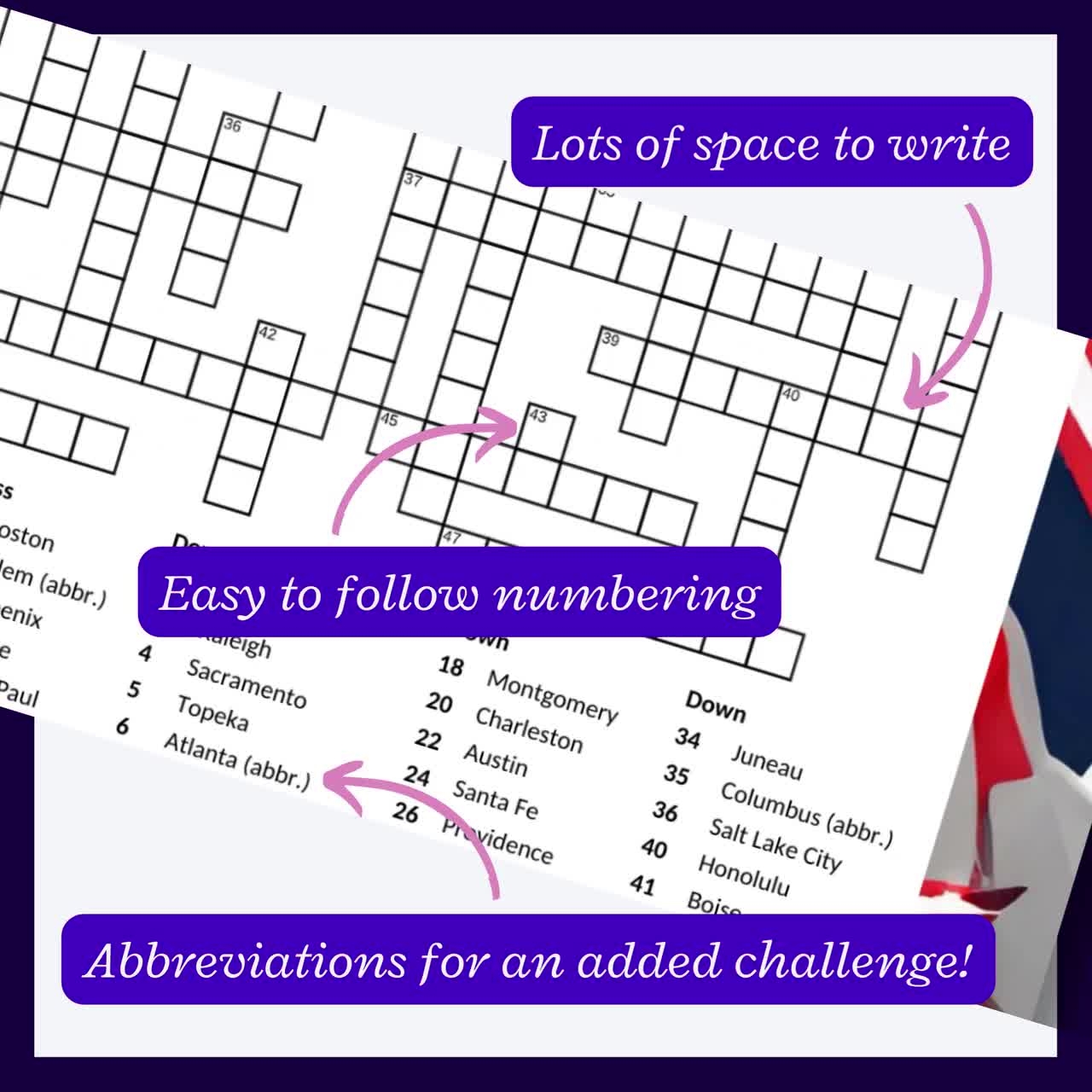 U S State Capitals Crossword Puzzle Patriotic Family Game digital Download Etsy