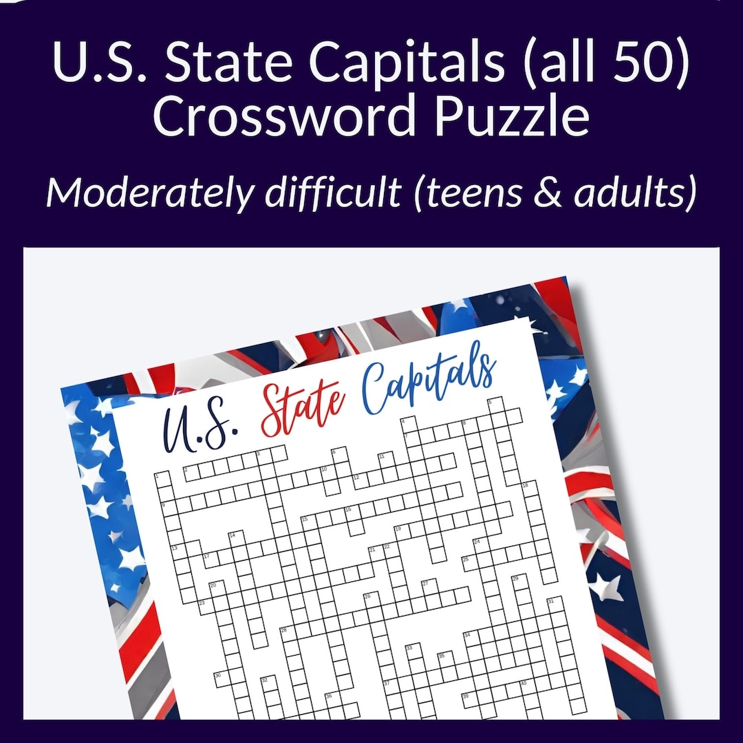U S State Capitals Crossword Puzzle Patriotic Family Game digital Download Etsy