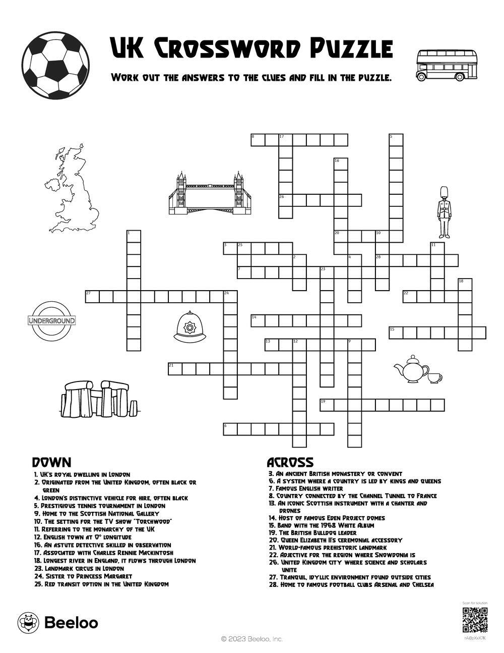 UK Crossword Puzzle Beeloo Printable Crafts And Activities For Kids