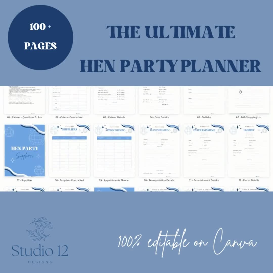 Ultimate Disco Hen Party Planner Kit 100 Pages Of Worksheets Tips Maid Of Honour And Bridesmaid Planner CANVA TEMPLATE DOWNLOAD Etsy