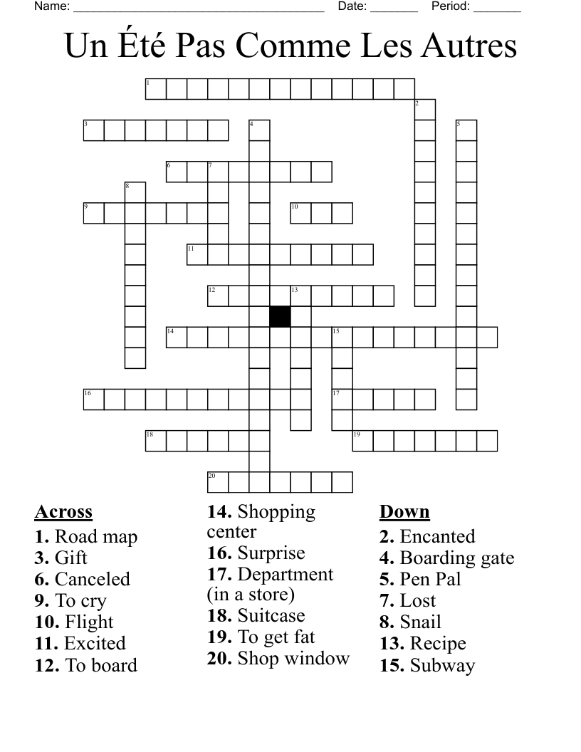 Un t Pas Comme Les Autres Crossword WordMint Un t Pas Comme Les Autres Crossword WordMint