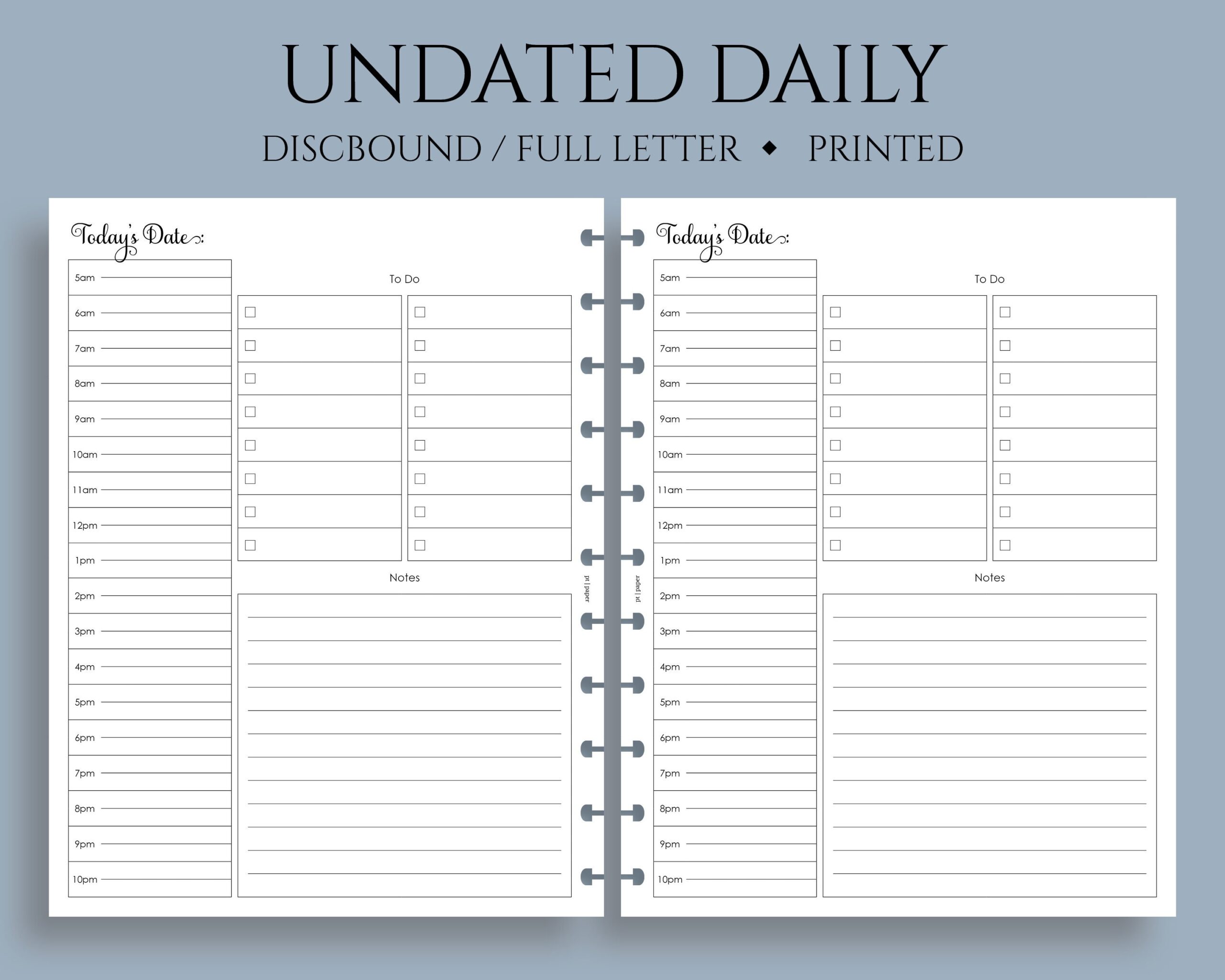 Undated Daily Planner Inserts Schedule Time Blocking To Do List Lined Notes Full Letter Size Discbound 8 5 X 11 Etsy