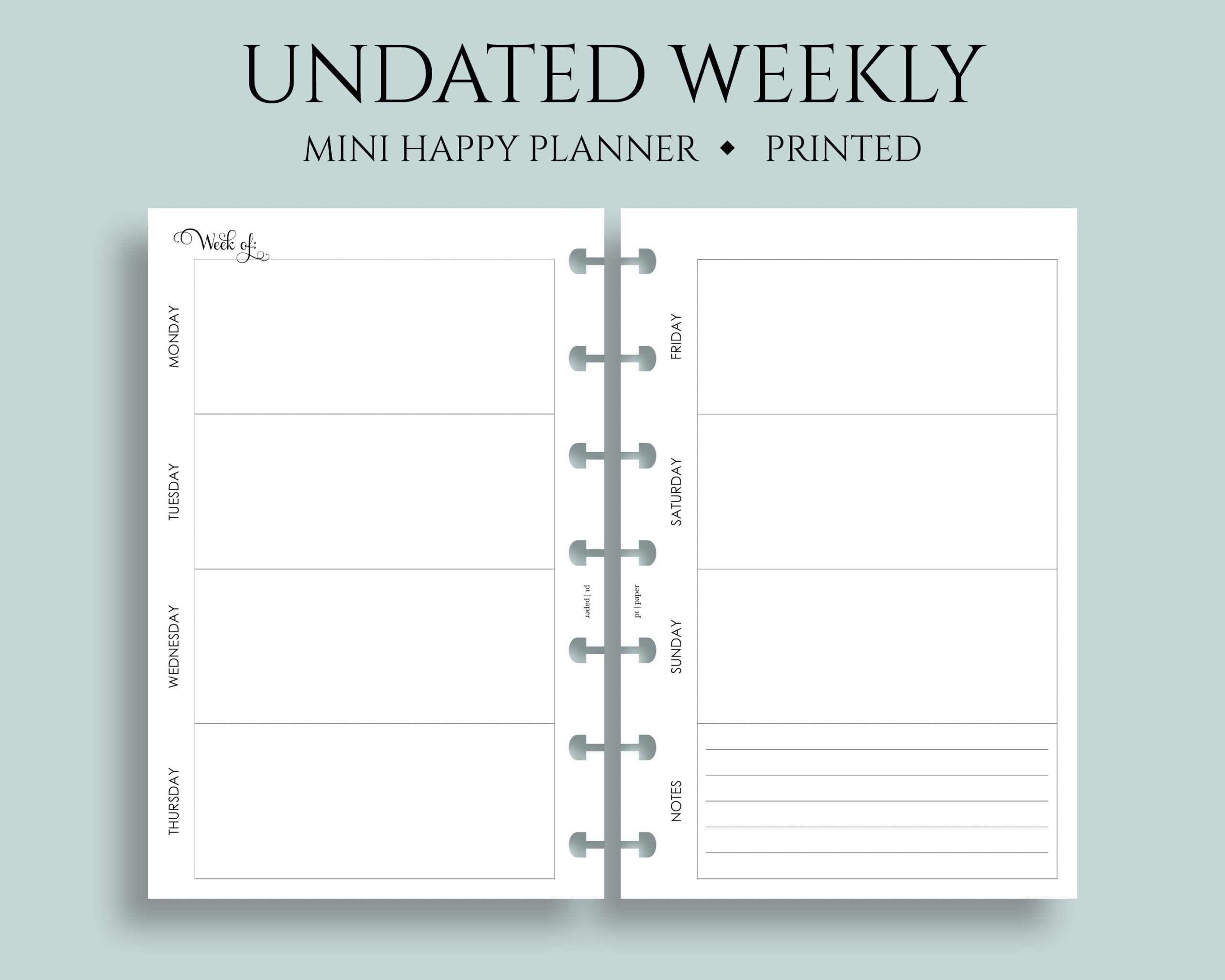 Undated Horizontal Weekly Layout With Notes PT Paper