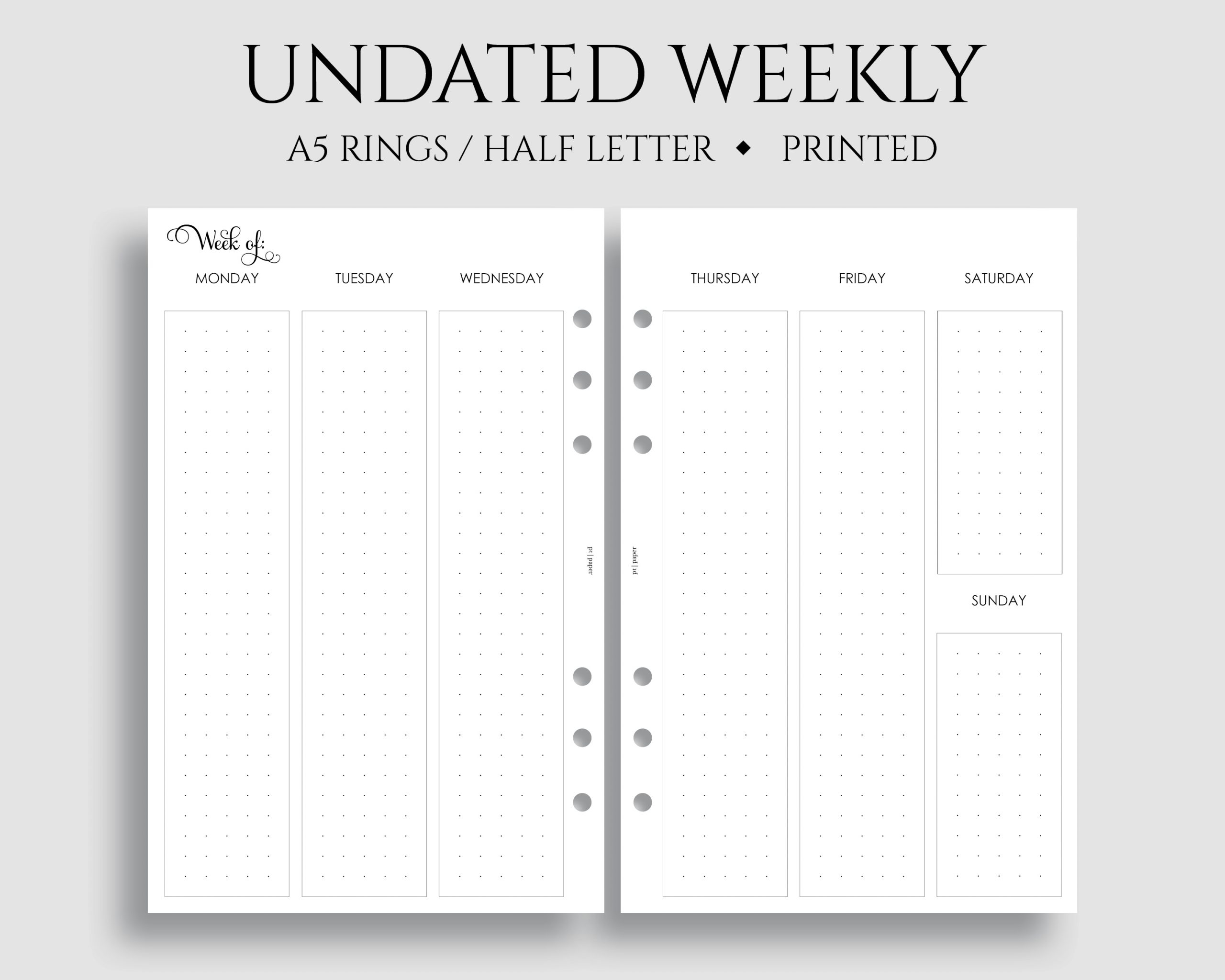 Undated Vertical Weekly Layout With Dot Grid Columns PT Paper