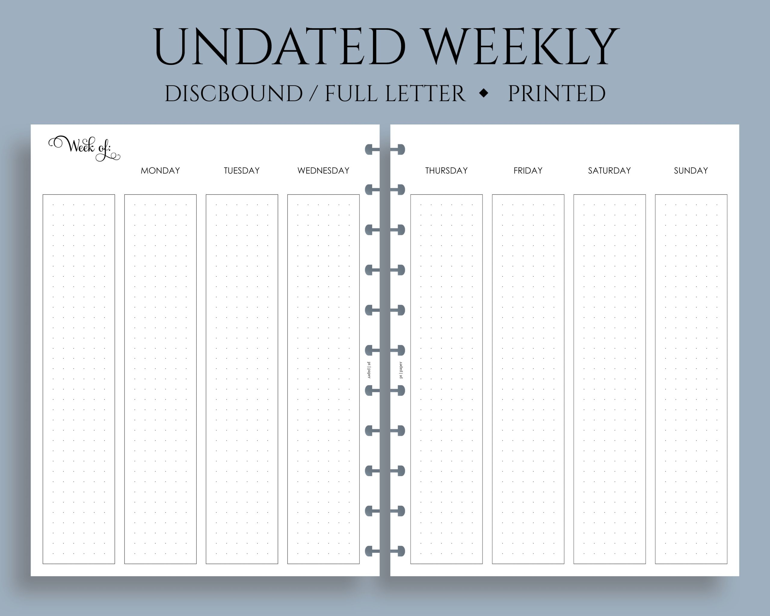 Undated Vertical Weekly Layout With Dot Grid Columns PT Paper