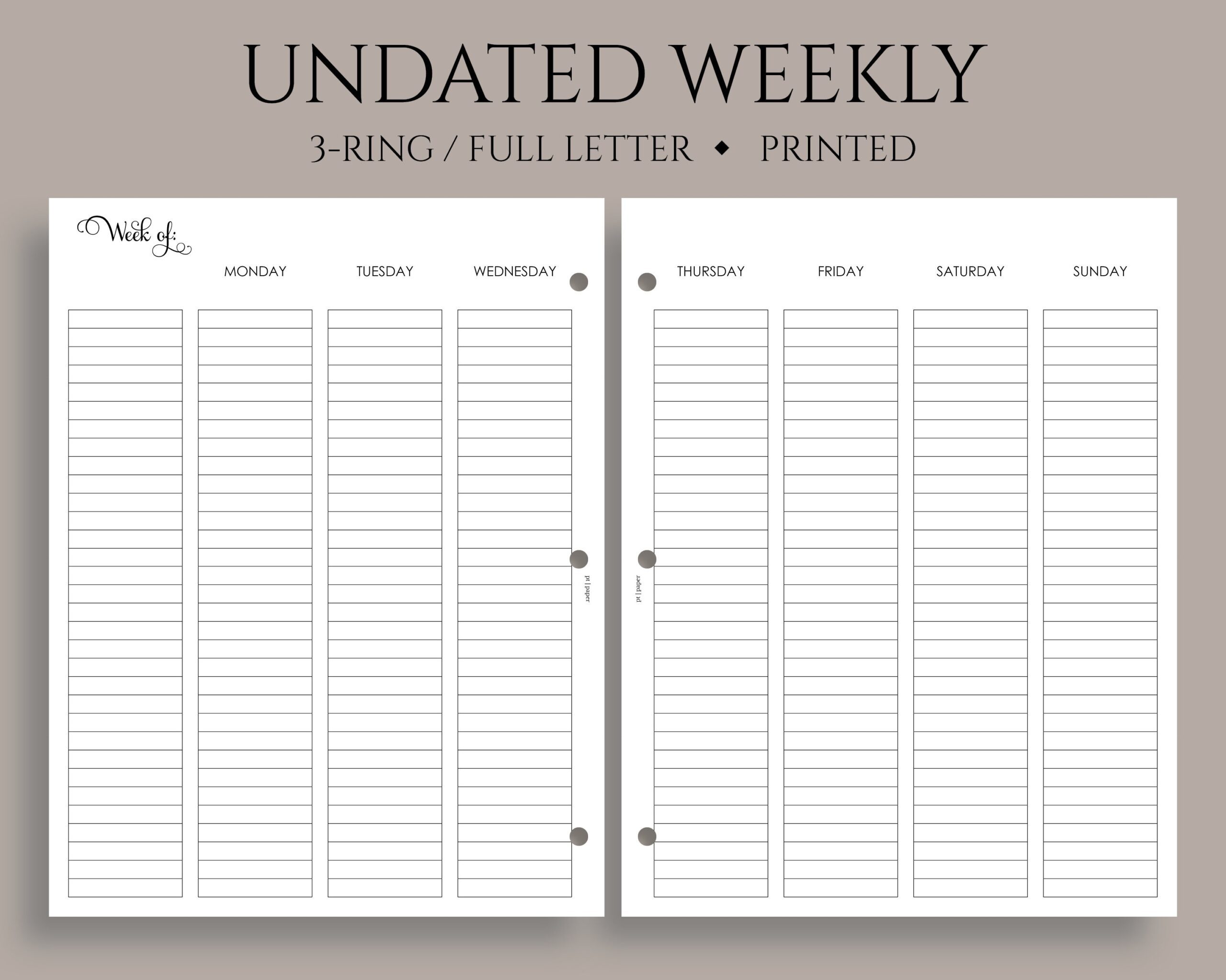 Undated Weekly Planner Inserts Two page Vertical Layout With Lined Columns Fits Full Letter Size 3 ring 8 5 X 11 Etsy