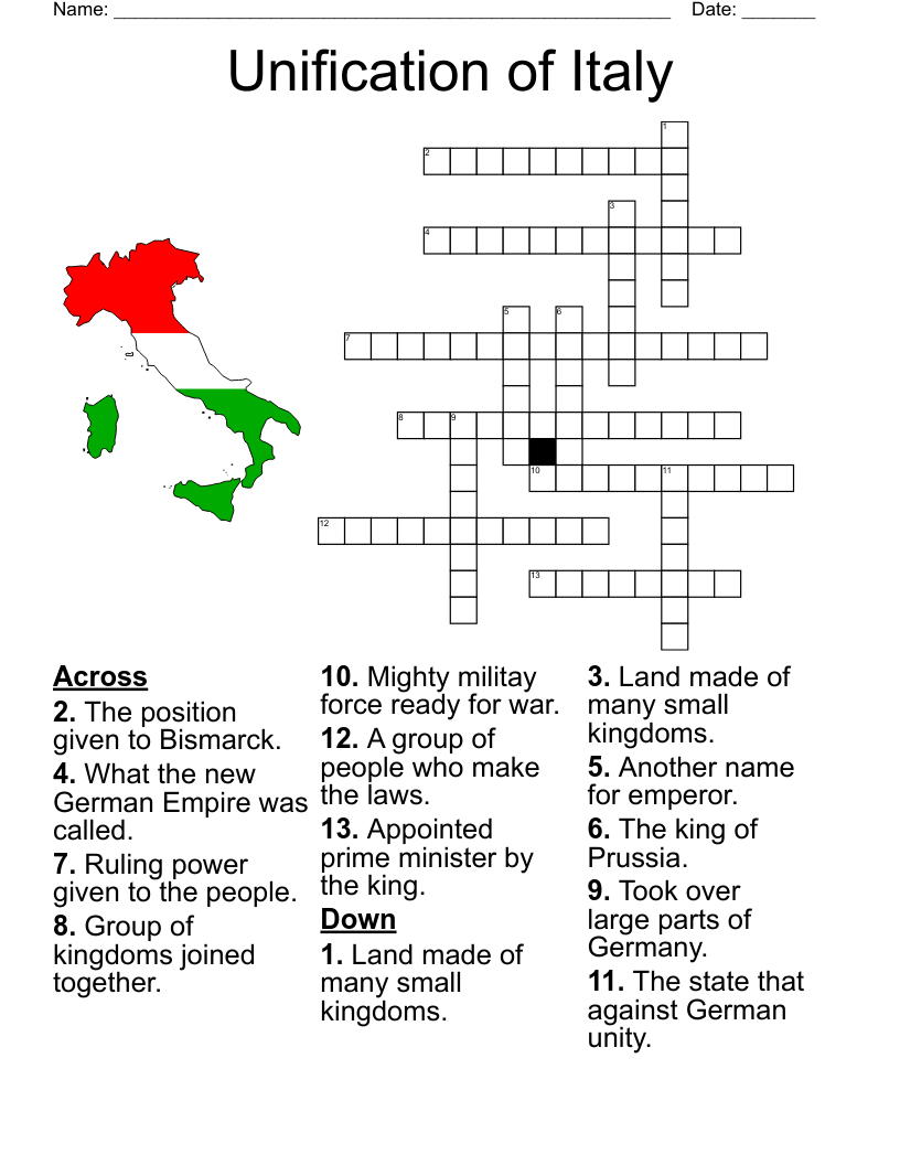 Unification Of Italy Crossword WordMint