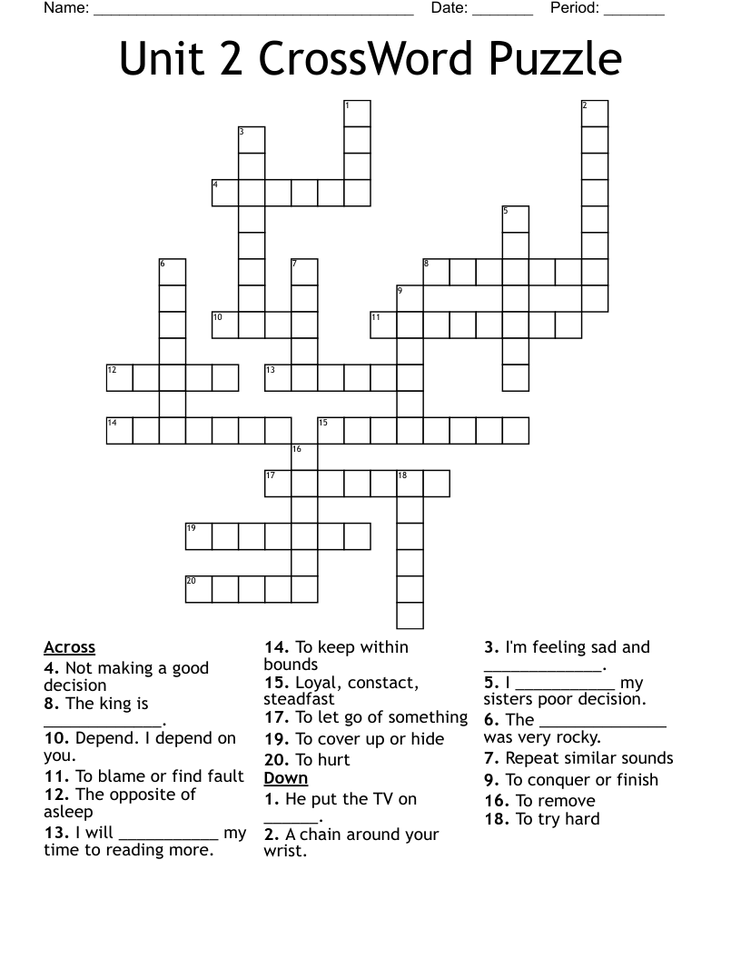 Unit 2 CrossWord Puzzle WordMint Unit 2 CrossWord Puzzle WordMint