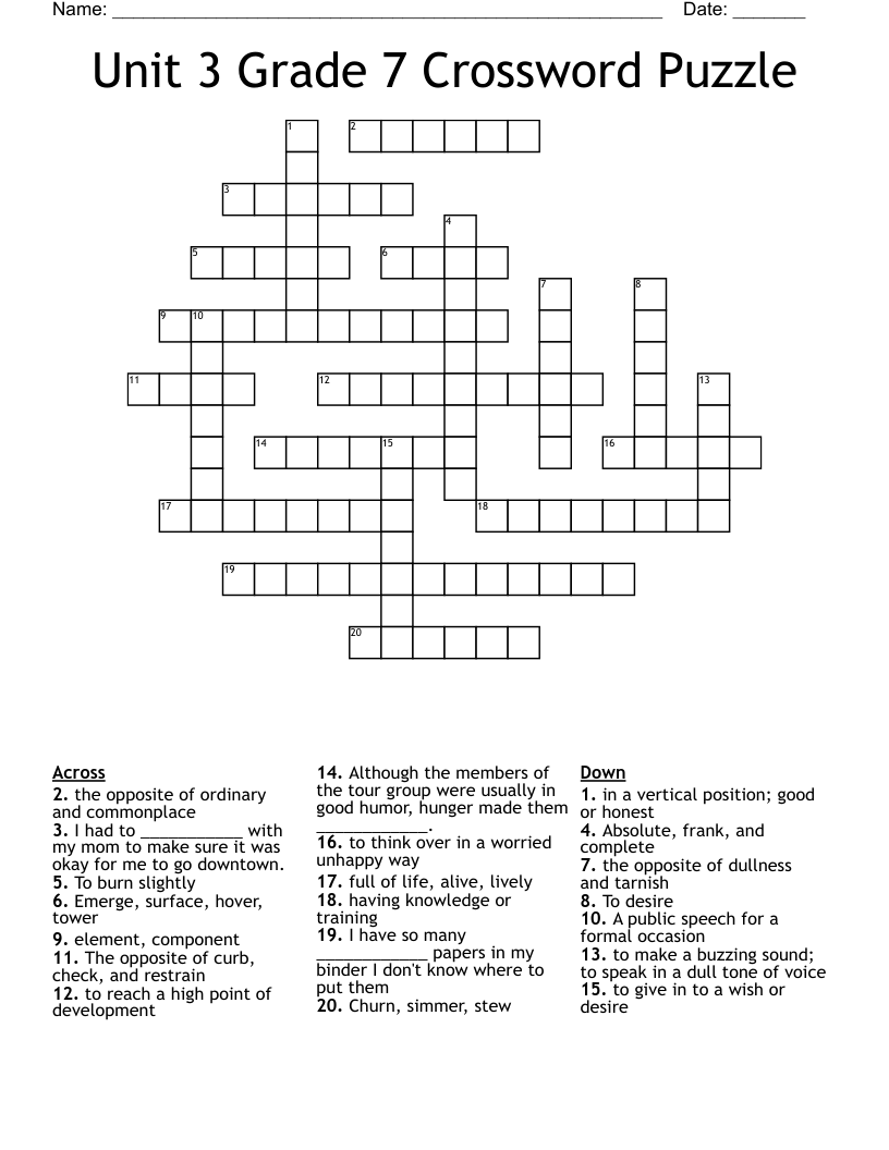 Unit 3 Grade 7 Crossword Puzzle WordMint