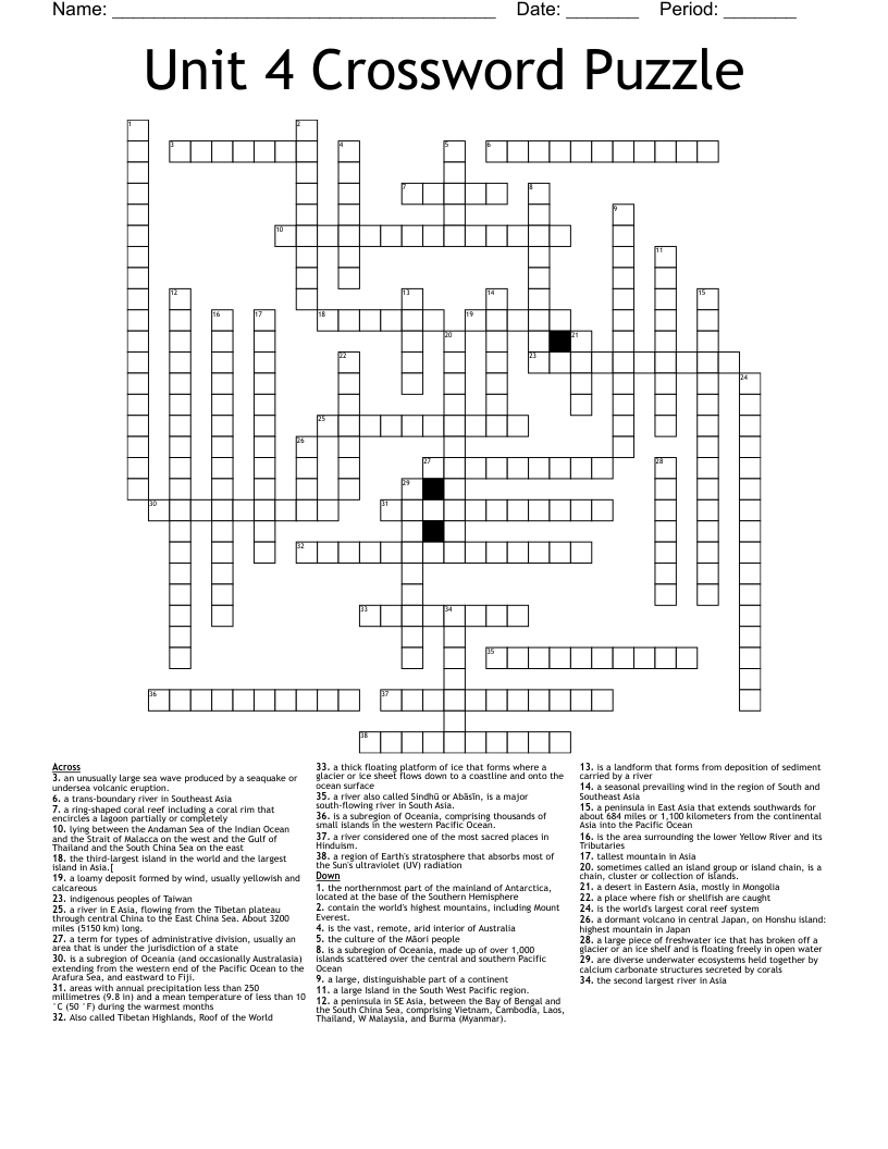 Unit 4 Crossword Puzzle WordMint
