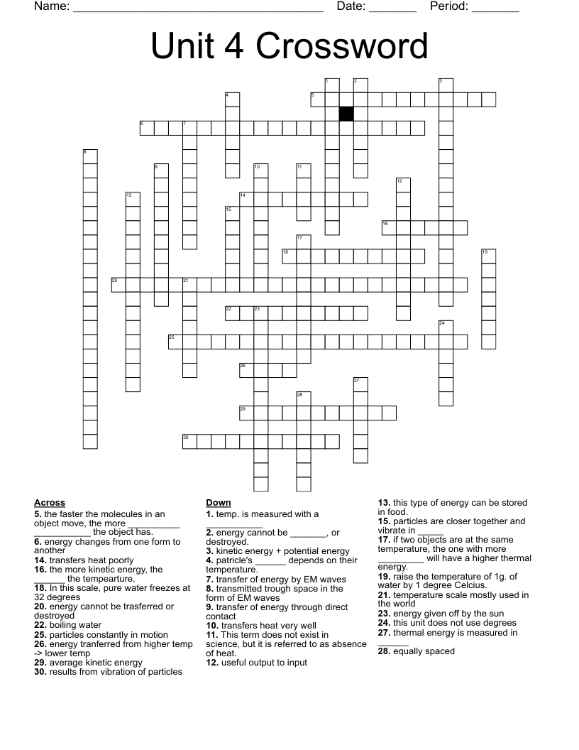 Unit 4 Crossword WordMint
